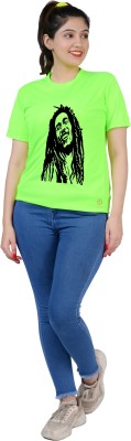 TAJNAN Printed Women Round Neck Green T-Shirt