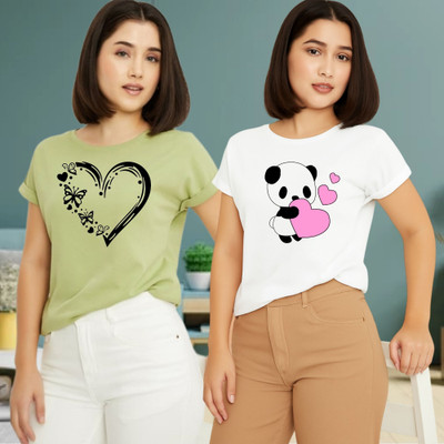 Kintu Parantu Graphic Print Women Round Neck Green, White T-Shirt