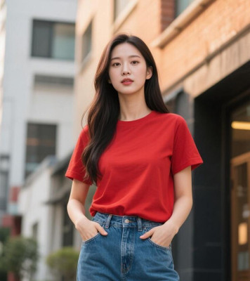 Knite wolf Solid Women Round Neck Red T-Shirt