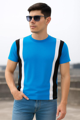 KASPY Printed Men Round Neck Blue T-Shirt