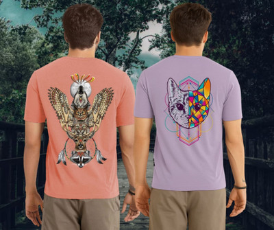 Kasendra Printed Men Round Neck Pink, Purple T-Shirt