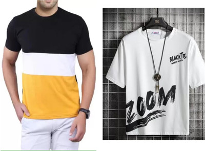 Pachirisu Printed Men Round Neck Yellow, White T-Shirt