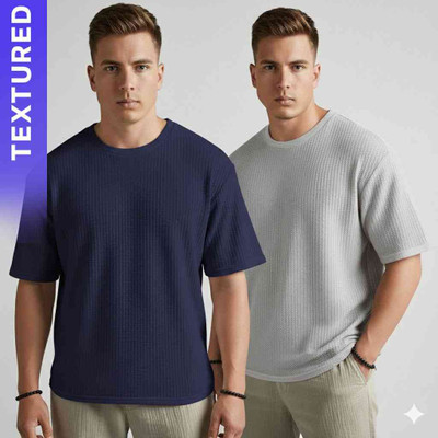 BUTZKE Self Design Men Blue, Grey T-Shirt