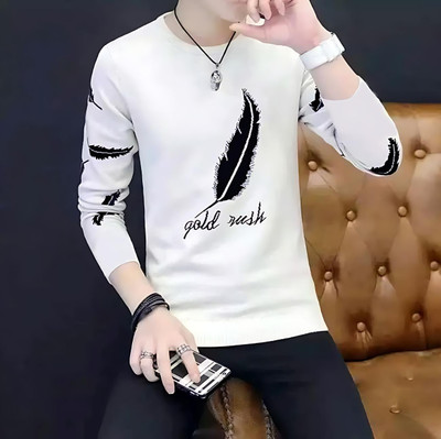 FAOES Printed Men Round Neck White T-Shirt