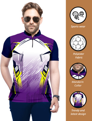 dhaari by unique creation Printed Men Mandarin Collar Purple T-Shirt