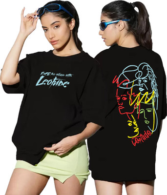 Leotude Printed Women Round Neck Black T-Shirt