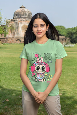Kasendra Graphic Print Women Round Neck Green T-Shirt