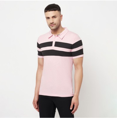 UNICUS APPAREL Striped Men Polo Neck Pink T-Shirt