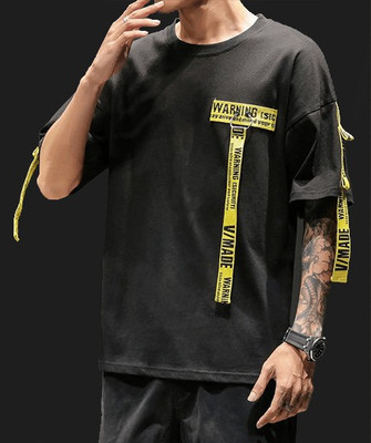Try This Colorblock Men Round Neck Black T-Shirt