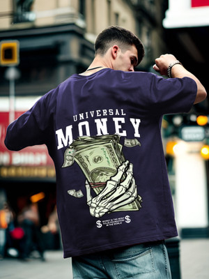 Heartees Printed Men Round Neck Navy Blue T-Shirt