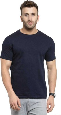 THUNDER PLANET Solid Men Round Neck Dark Blue T-Shirt