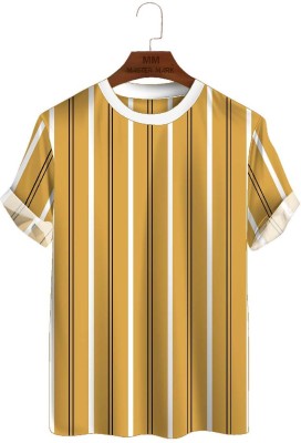 JANTA BAZAR Striped Men Round Neck Reversible Yellow, Black, White T-Shirt