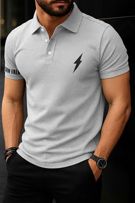 HilGar Solid Men Polo Neck Grey T-Shirt