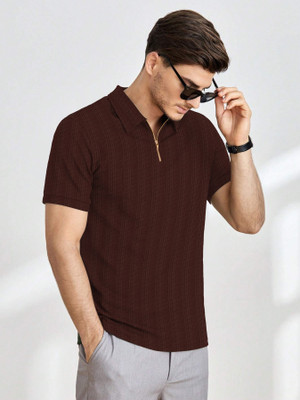 SARDAR CREATION Self Design Men Polo Neck Brown T-Shirt