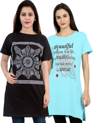 DG Star Printed Women Round Neck Multicolor T-Shirt