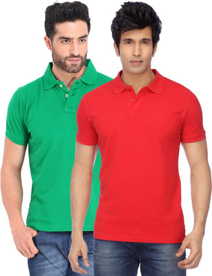 KETEX Solid Men Polo Neck Green, Red T-Shirt