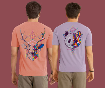Kintu Parantu Printed Men Round Neck Pink, Purple T-Shirt