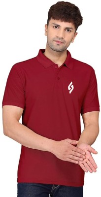 R ROCKIN TEES Solid Men Polo Neck Maroon T-Shirt