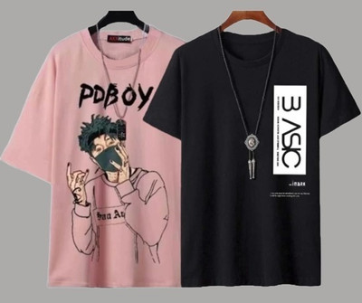 Printed Men Black, Pink T-Shirt