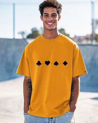 catbunny Printed Men Round Neck Yellow T-Shirt
