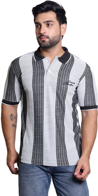 James Hamilton Printed Men Polo Neck Black, Grey T-Shirt