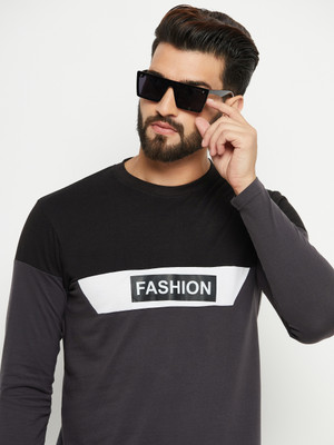 ZEBULUN Colorblock Men Round Neck Grey T-Shirt
