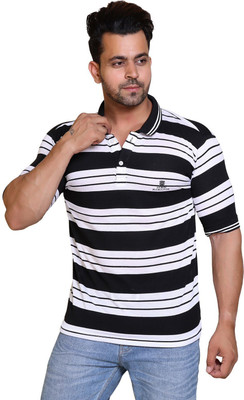 James Hamilton Striped Men Polo Neck Black T-Shirt