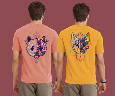 Kintu Parantu Printed Men Round Neck Pink, Yellow T-Shirt