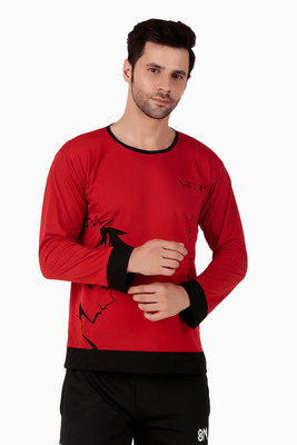 SM SHAYAM CREATION Printed, Typography Men Round Neck Red T-Shirt