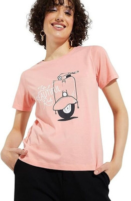 HouseOfCommon Graphic Print Women Round Neck Pink T-Shirt