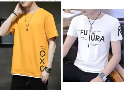 Oishee Graphic Print Men Round Neck Yellow, White T-Shirt