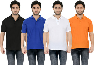 YUALIN CREATION Solid Men Polo Neck White T-Shirt