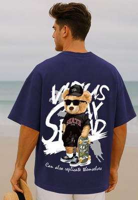 Manico Graphic Print Men Round Neck Navy Blue T-Shirt