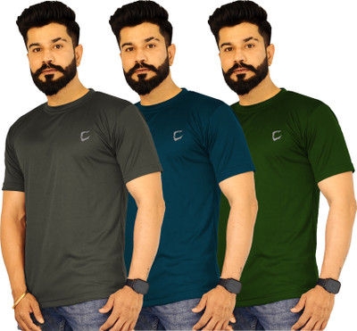 CRAVVEN Solid Men Round Neck Multicolor T-Shirt