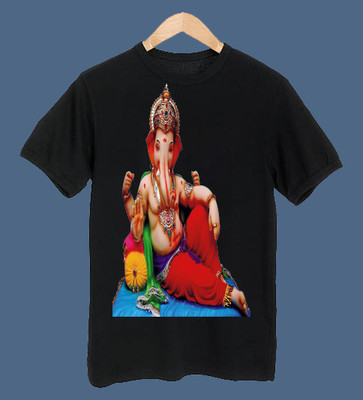 PrintHolic Printed, Typography Men Round Neck Black T-Shirt