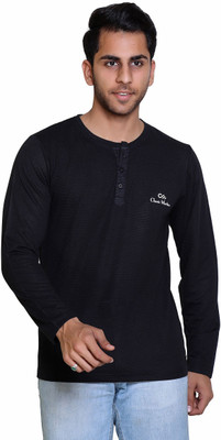 Classic Martino Self Design Men Henley Neck Black T-Shirt