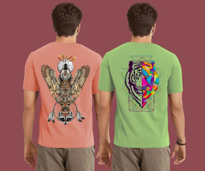 Kintu Parantu Printed Men Round Neck Pink, Green T-Shirt