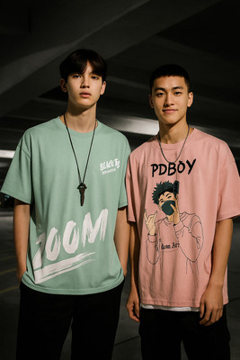 Graphic Print Men Pink, Green T-Shirt