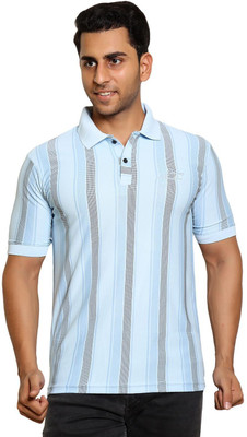 James Hamilton Striped Men Polo Neck Blue T-Shirt