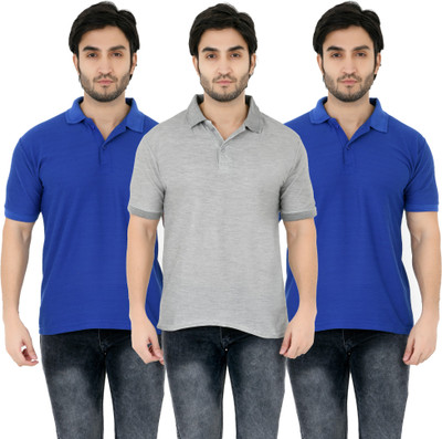 YUALIN CREATION Solid Men Polo Neck Grey T-Shirt