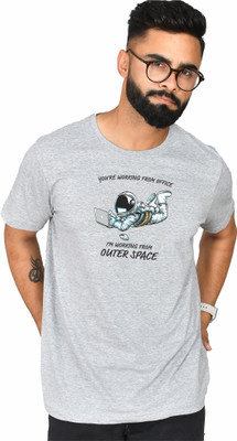 Burundi Blu Printed, Typography Men Round Neck Grey T-Shirt