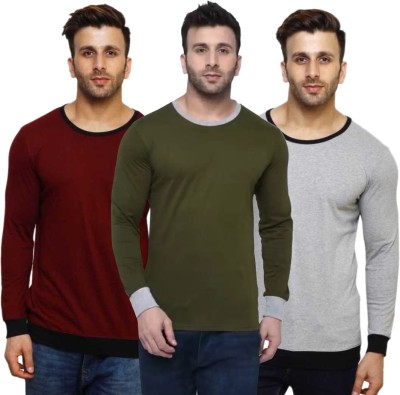 Diwazzo Solid Men Round Neck Green, Maroon, Grey T-Shirt