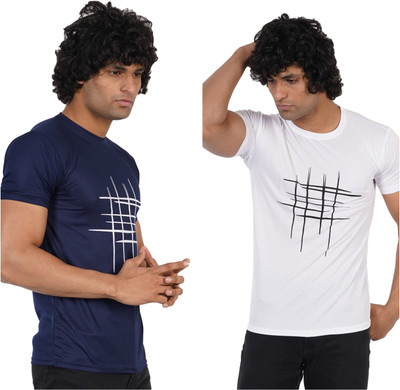 Jaqque Printed Men Round Neck Dark Blue, White T-Shirt