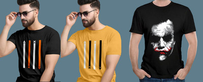 Majexic Printed Men Round Neck Multicolor T-Shirt