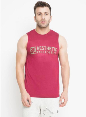 AESTHETICBODIES Typography Men Round Neck Maroon T-Shirt