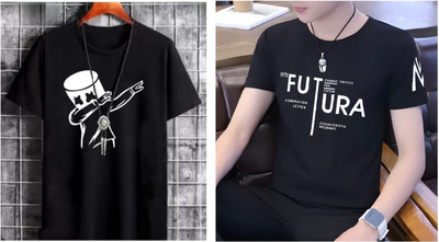 Pachirisu Printed Men Round Neck Black T-Shirt