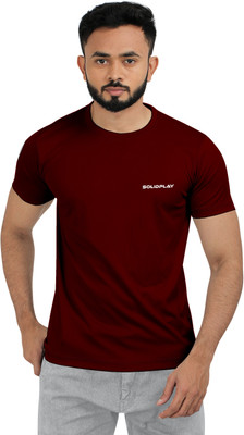 solidplay Solid Men Round Neck Maroon T-Shirt