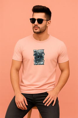 Parona Printed Men Round Neck Pink T-Shirt