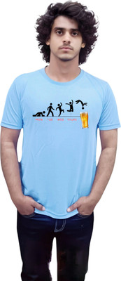 KRYONIX Printed Men Round Neck Blue T-Shirt