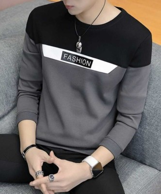 FASHIUM Colorblock Men Round Neck Grey, Black T-Shirt